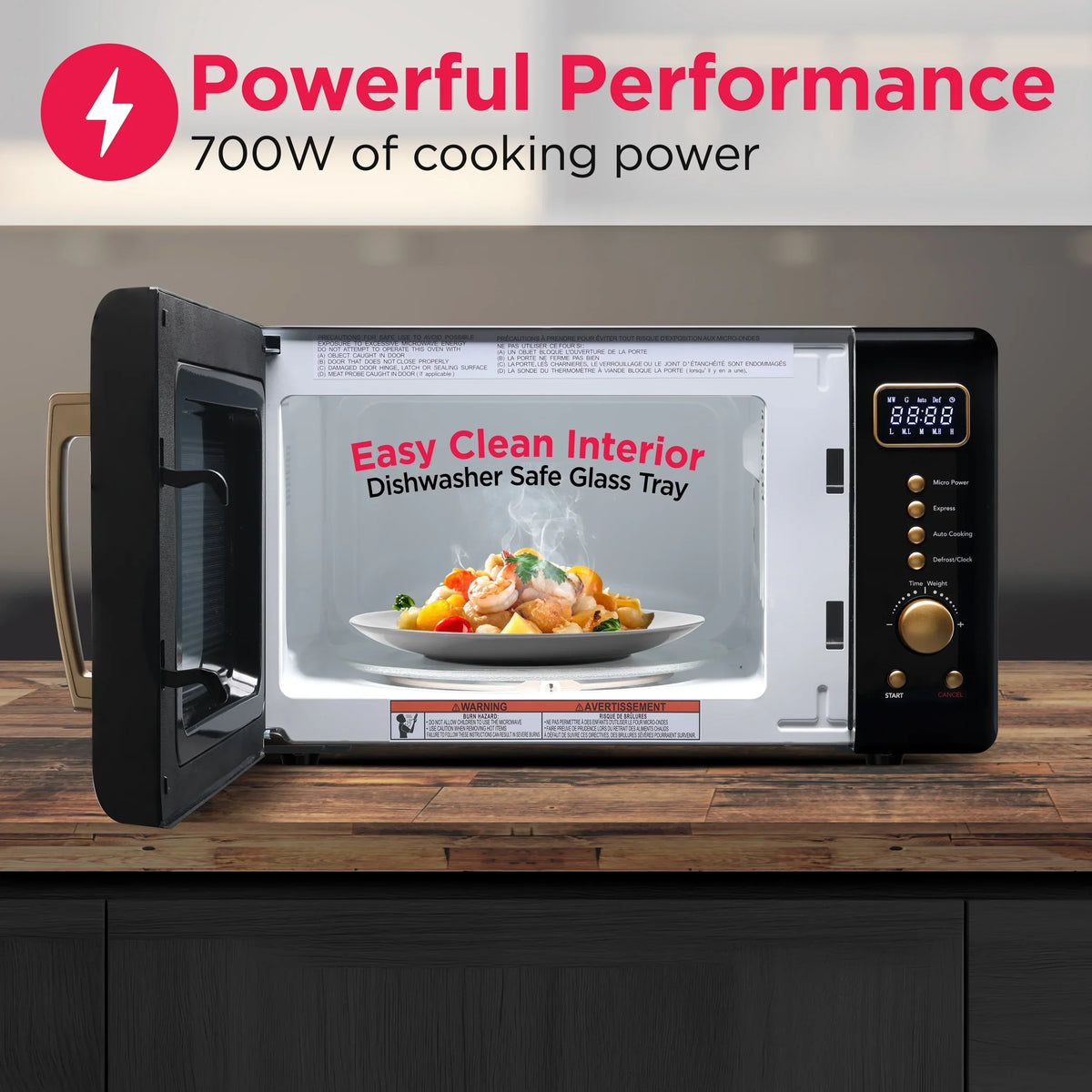 2026 NewFrigidaire 0.7 Cu. Ft. Retro Countertop Microwave Oven, Black and Gold