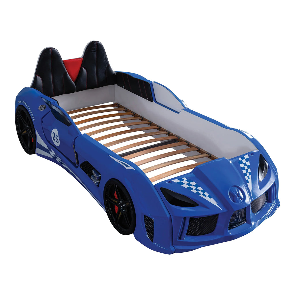 2026 NewFurniture of America Dash Kids Plastic Twin Race Car Bed with LED and Sound, White