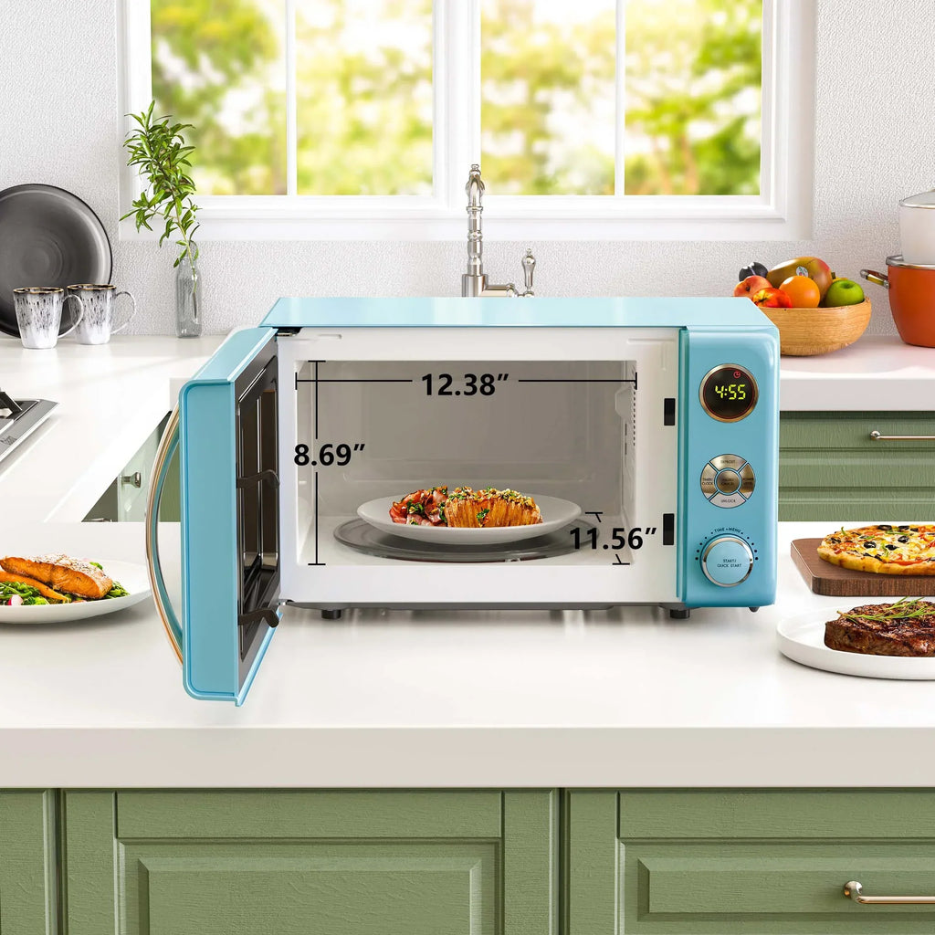 2026 NewGalanz 0.7 Cu ft Retro Countertop Microwave Oven, 700 Watts, Blue, New