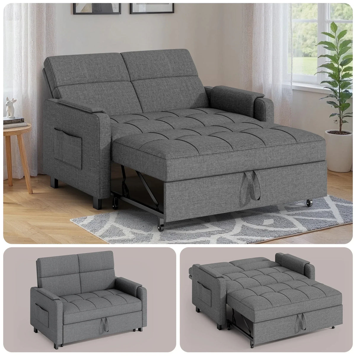 2026 NewSofa Bed, Lofka 3-in-1 Convertible Sleeper Sofa with Storage, Adjustable Backrest & Pull Out Function - Sleeper Chair for Small Space, Apartment, Dark Grey