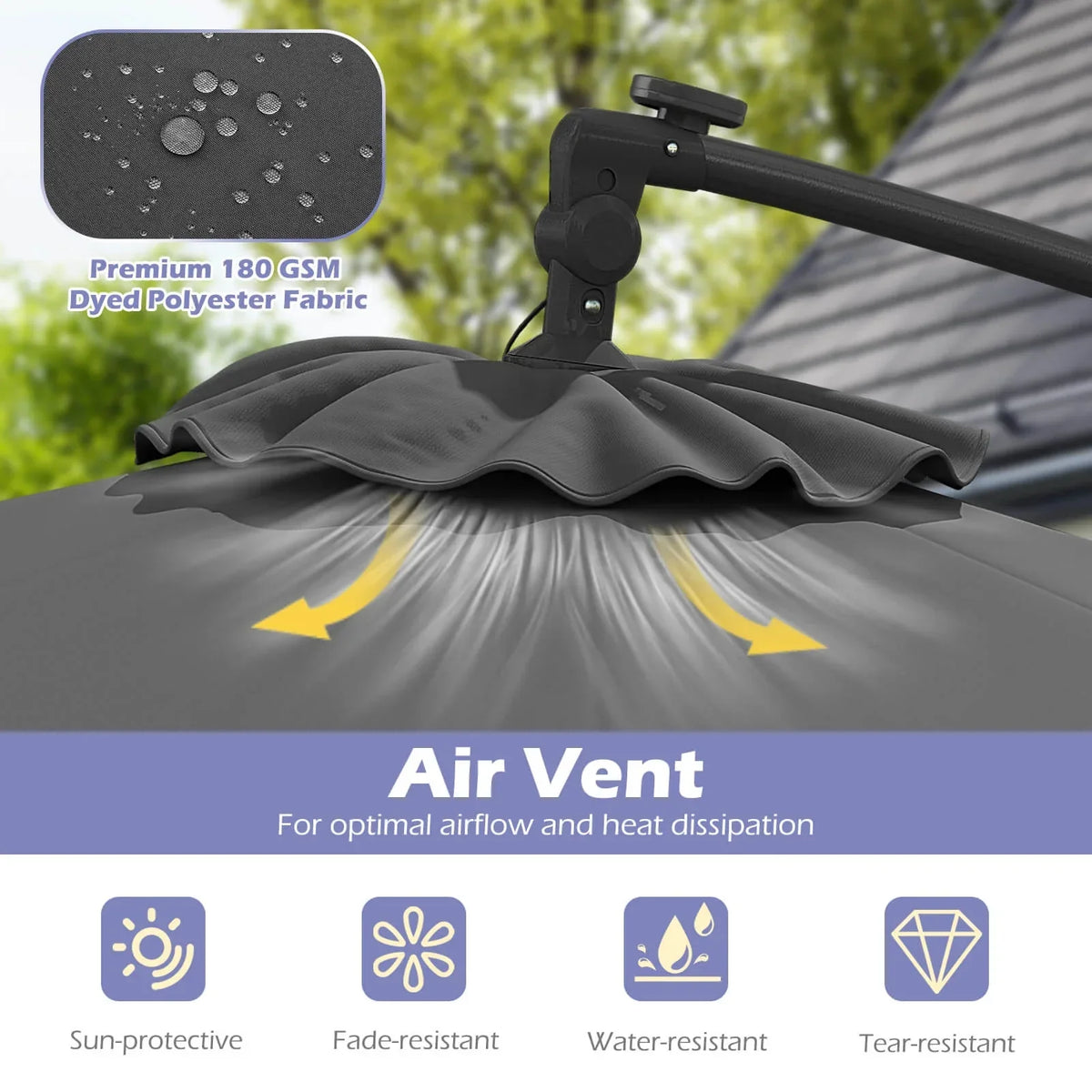 2026 NewCostway 10 FT Solar Offset Hanging Umbrella Patio Cantilever Umbrella with 32 LED Lights Brown