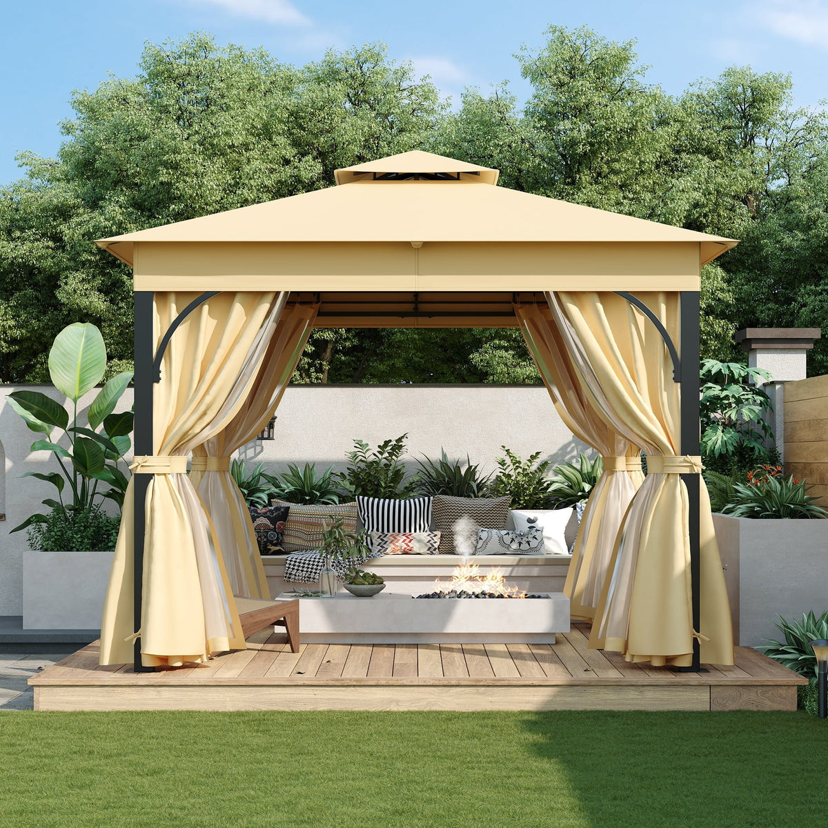 2026 New10'x10' Outdoor Gazebo,Patio Gazebo with Mosquito Netting and Privacy Screens for Backyard, Garden, Lawn and Deck,Grey