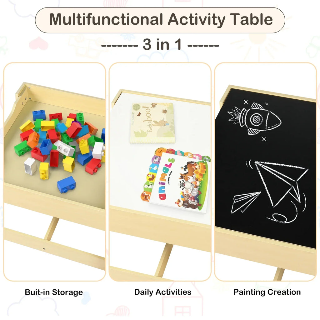 2026 NewLINLUX Kids Table and 2 Chairs Set, Children Activity Table Chairs with Chalkboard/Whiteboard, Grey