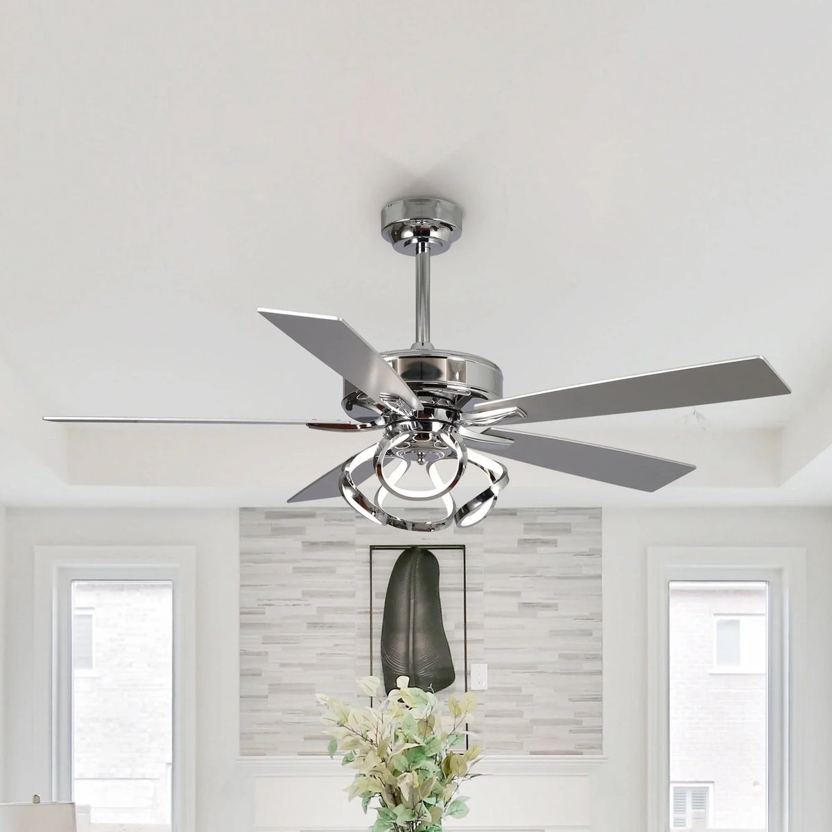 2026 NewParrot Uncle 52-Inch Contemporary Chrome Ceiling Fan with Integrated LED Lights and Remote Control