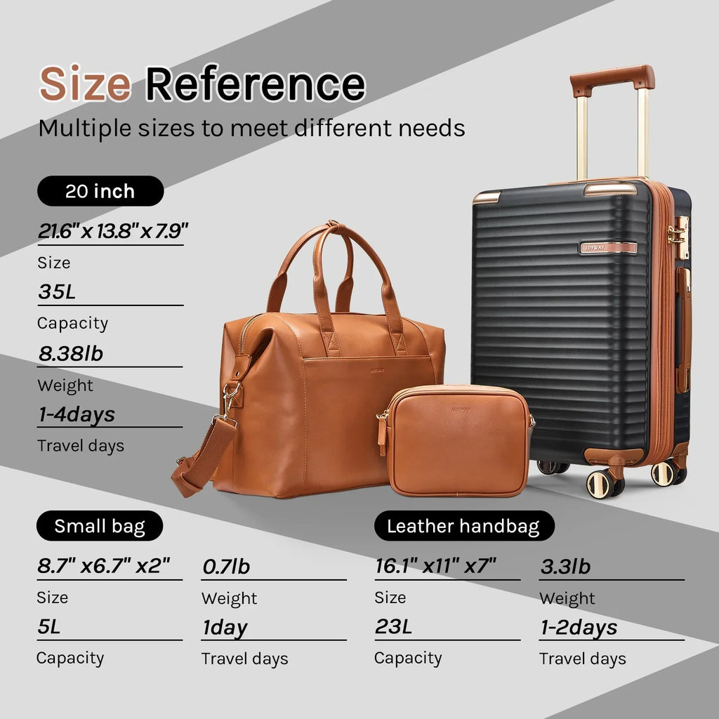 2026 NewJoyway 3-Piece Carry-On Luggage Set with Swivel TSA Lock and Leather Carry Bag