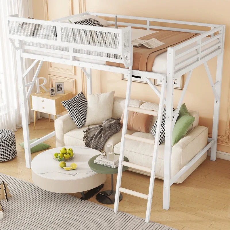 2026 NewDuxelifin Queen Size Metal Loft Bed Frame, Heavy Duty Steel High Loft Bed with Storage Shelves & Ladder, Space-Saving Loft Bed for Apartments, Adults, Teens & Juniors (Black)