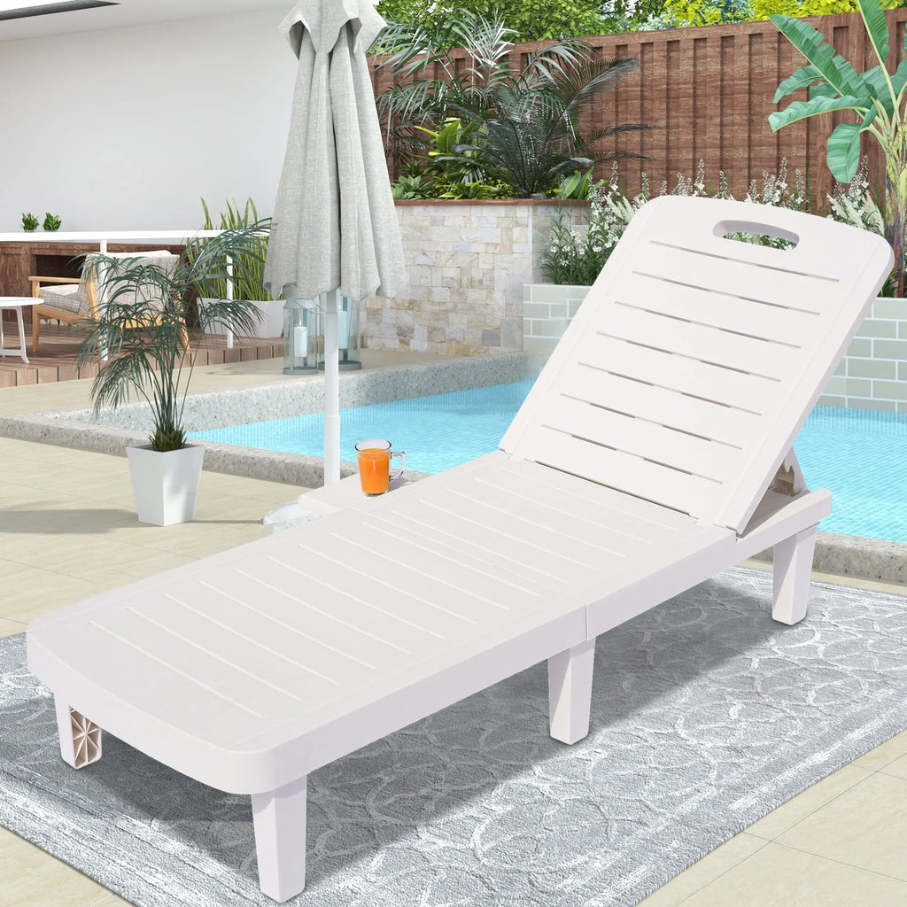 2026 NewPatio Lounge Chair Set of 2, Adjustable Chaise with Side Table, Outdoor Lounger Recliner for Poolside, Patio, Backyard, Wood Texture Design | Waterproof | Easy to Assemble | Max Weight 330 lbs White
