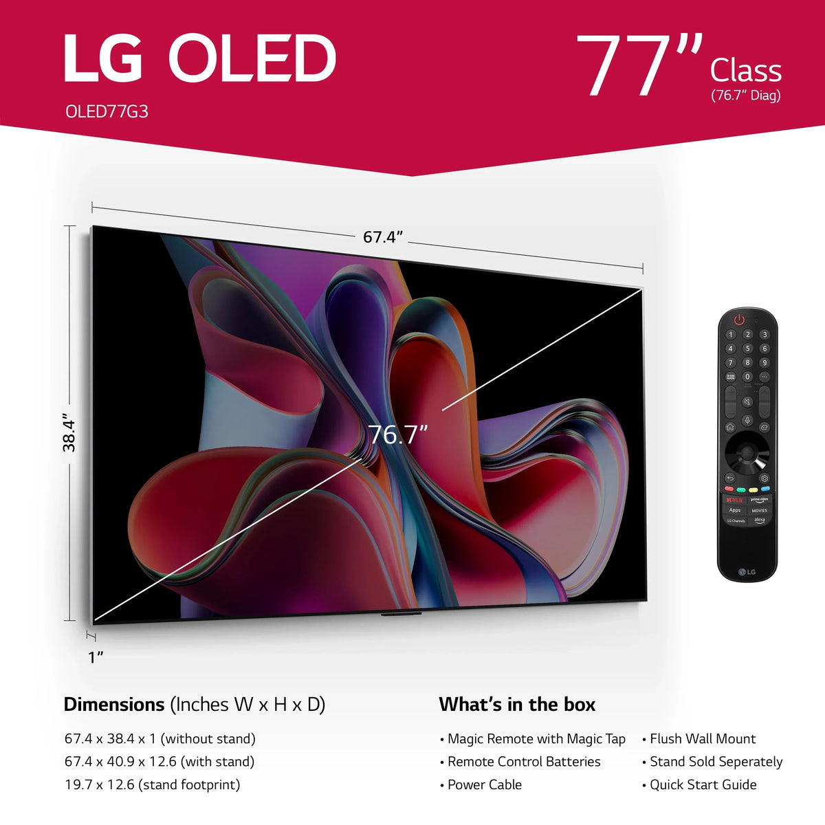 2026 NewLG 77" Class 4K UHD OLED Web OS Smart TV with Dolby Vision G3 Series - OLED77G3PUA