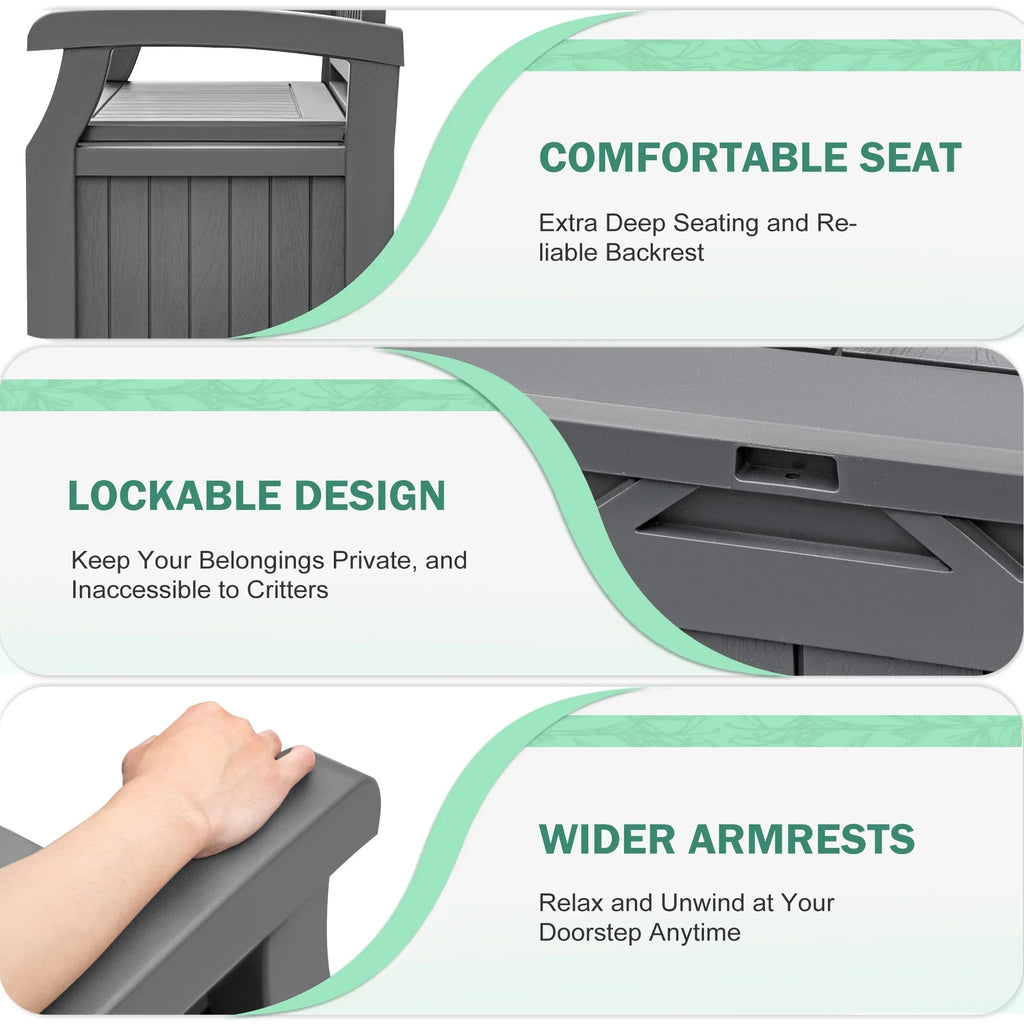 2026 NewHomall 80 Gallon Plastic Storage Bench Made Of Durable Weatherproof Resin And Deck-Box Organized Storage Compartment For Outdoor Patios And Lawns,Black