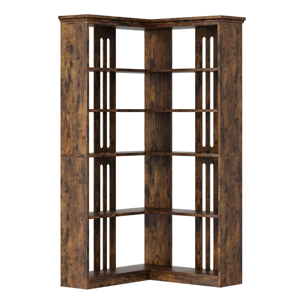 2026 NewEuKer 5 Tier Corner Bookcase, L-Shaped Bookshelf with Large Storage Capacity for Living Room, Bedroom, Office (Half Panel, Retro Brown)