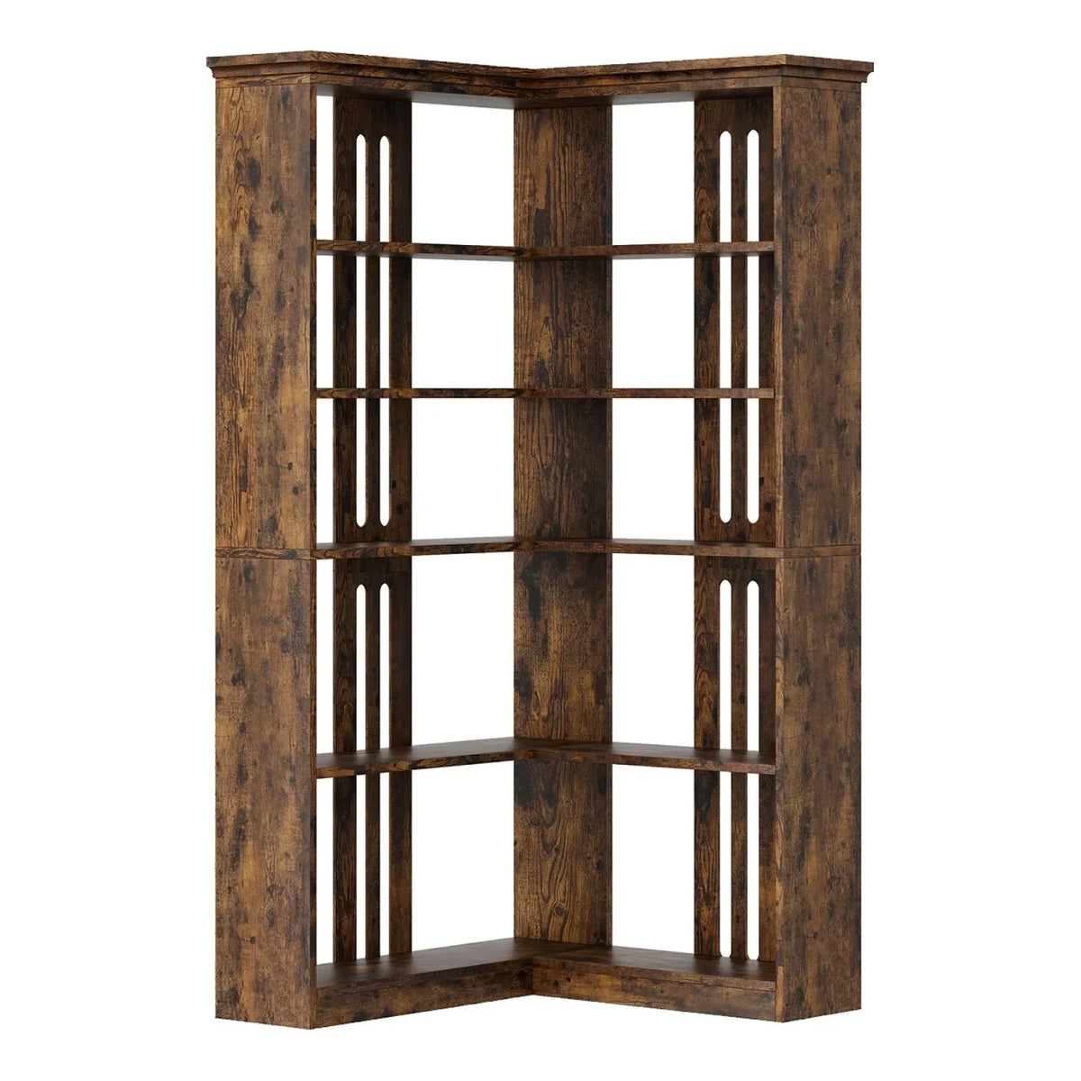 2026 NewEuKer 5 Tier Corner Bookcase, L-Shaped Bookshelf with Large Storage Capacity for Living Room, Bedroom, Office (Half Panel, Retro Brown)