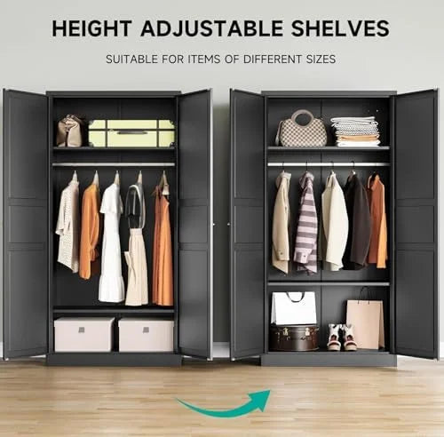 2026 NewMetal Wardrobe Cabinet with Hanging Rod,Black Armoire Wardrobe Closet,Metal Clothing Storage Cabinet with Adjustable Shelves and Doors,72" Cloth Storage Cabinets for Home,Living/Laundry Room
