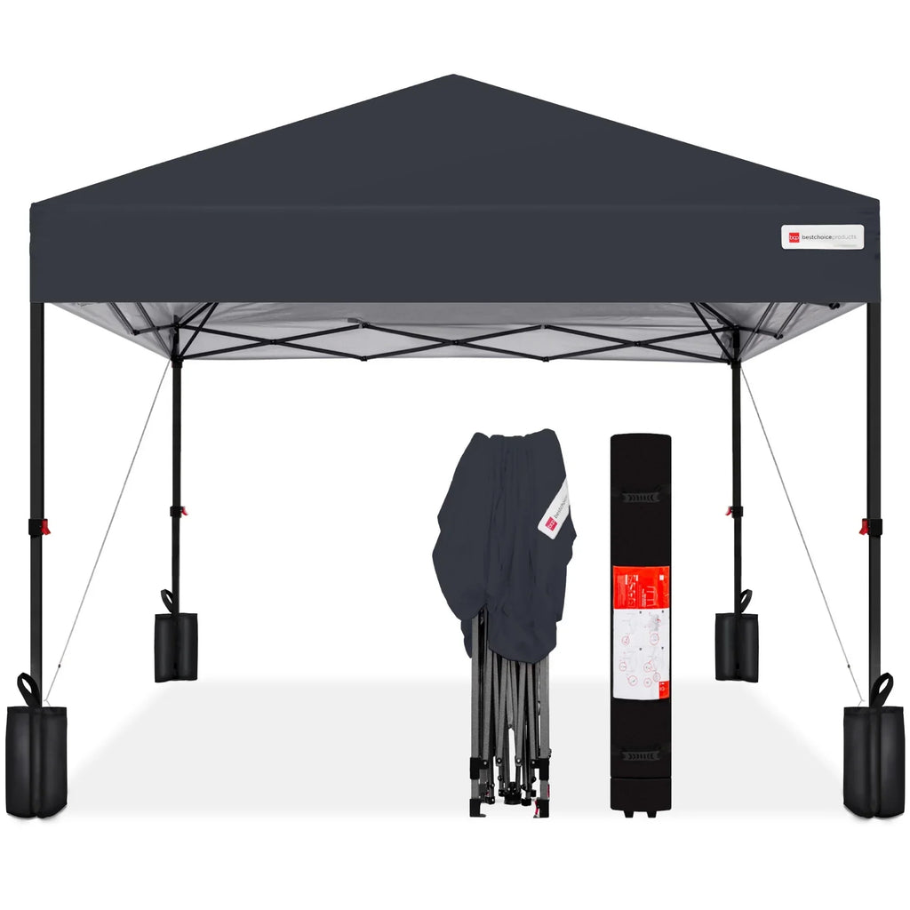 2026 NewBest Choice Products 12x12ft Easy Setup Pop Up Canopy w/ 1-Button Setup, Wheeled Case, 4 Weight Bags - Navy Blue