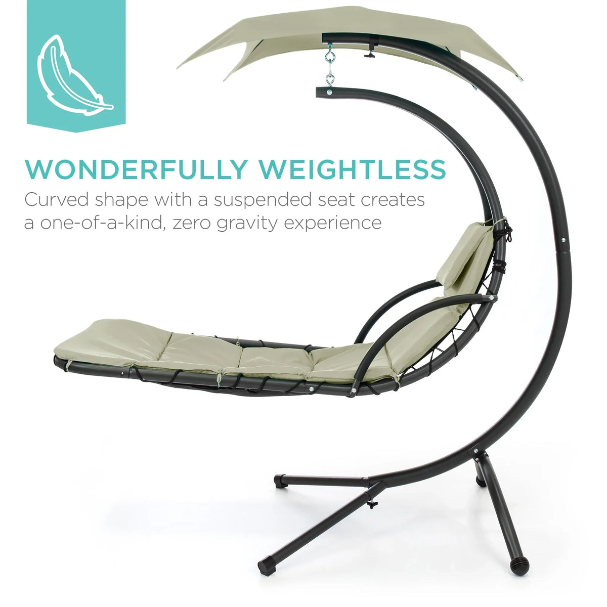 2026 NewBest Choice Products Hanging Curved Chaise Lounge Chair Swing for Backyard, Patio w/ Pillow, Shade, Stand - Teal