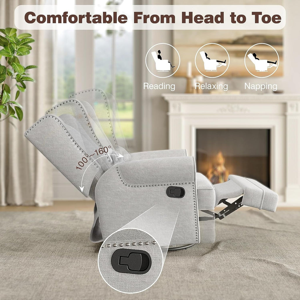 2026 NewRoyalcraft Swivel Nursery Glider Recliner, Comfy Upholstered Glider Chair with Lumbar Pillow and Footrest, Beige
