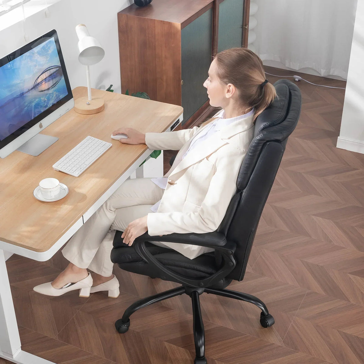 2026 NewMainstays Executive Ergonomic High Back Leather Home Office Desk Chair, Black