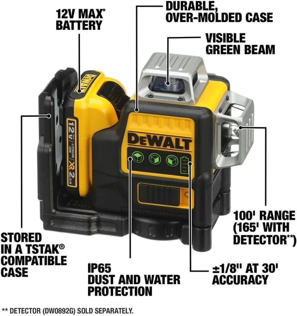 2026 NewDeWalt DW089LG 12V Max Laser Level, 3-Way 360 Green Degrees Professional Architectural Laser, Rotary and Linear Laser Levels. for Laser for Home Renovation Layout or Architectural Design