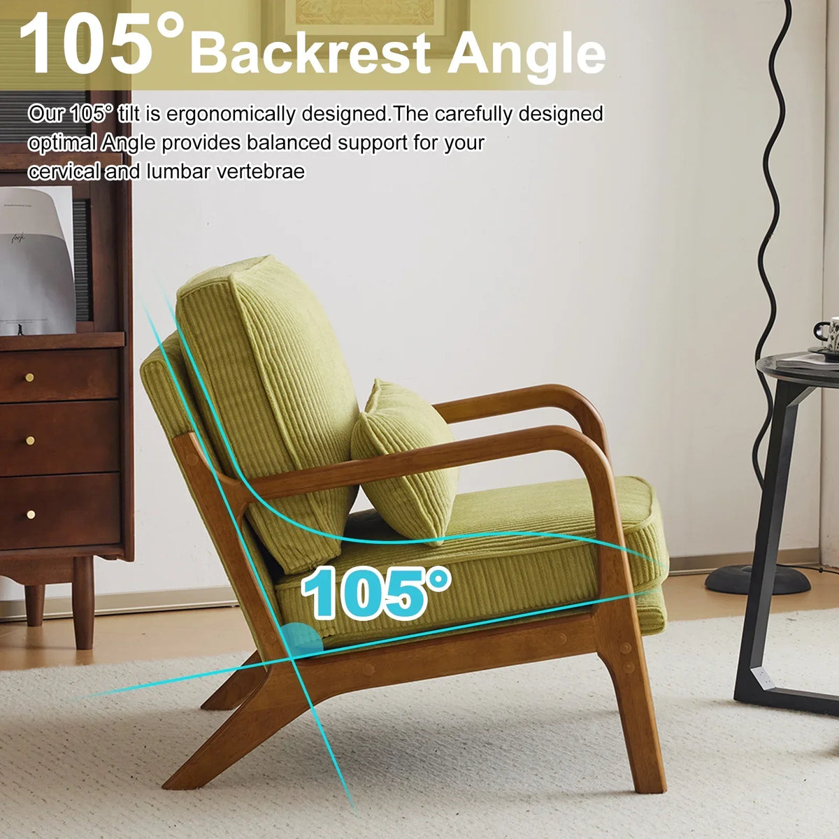 2026 NewKtaxon Accent Chair Corduroy Upholstered Armchair, Reading Club Chair with Pillow and Solid Wood Frame for Living Room Bedroom Furniture Off White