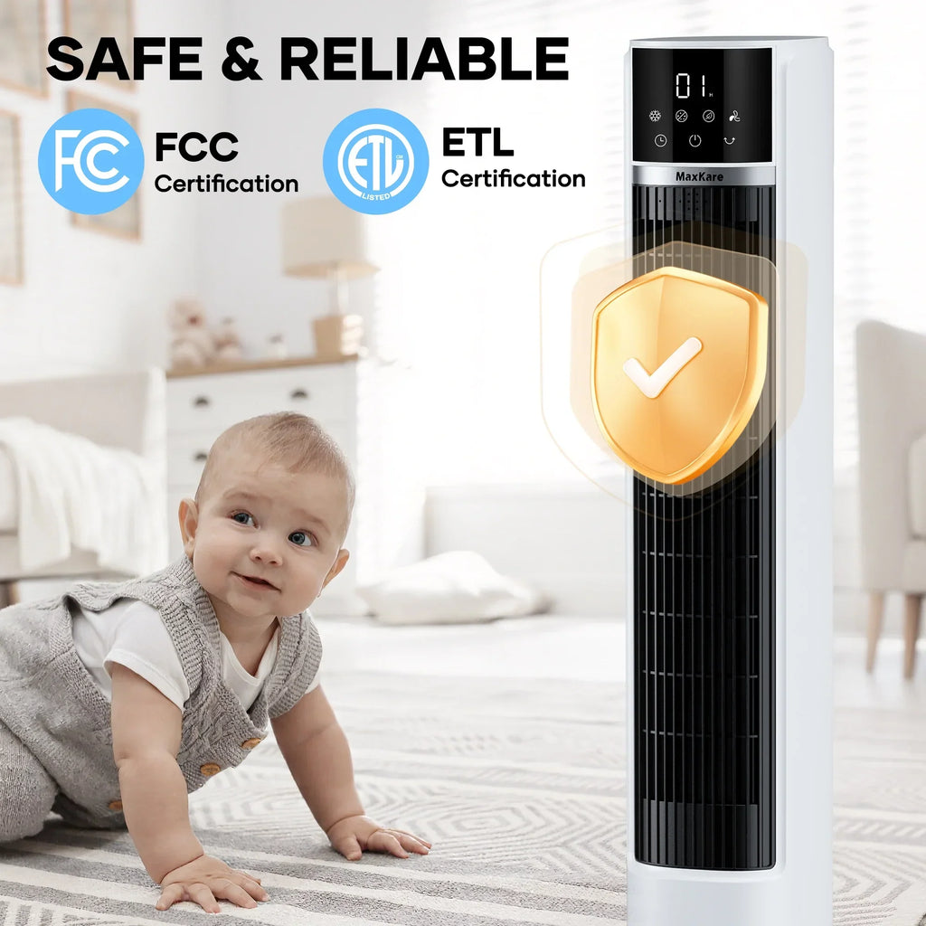 2026 NewMaxKare 3-in-1 Tower Fan, Air Cooler with FCC & ETL, Humidifier for Office & Bedroom, 40'' High, White