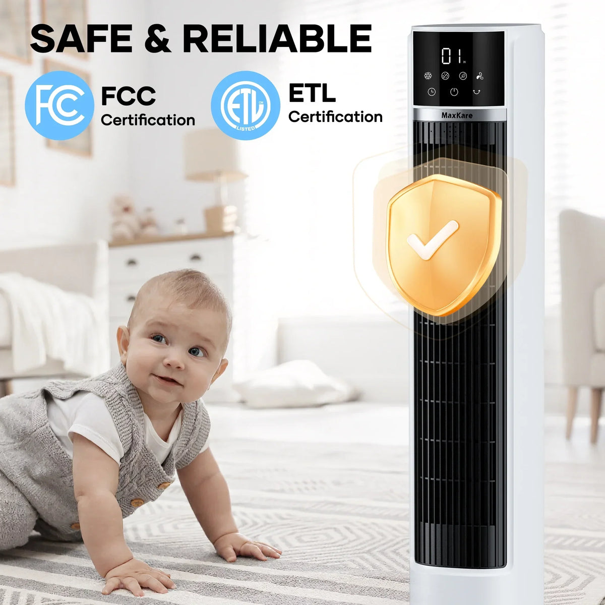 2026 NewMaxKare 3-in-1 Tower Fan, Air Cooler with FCC & ETL, Humidifier for Office & Bedroom, 40'' High, White