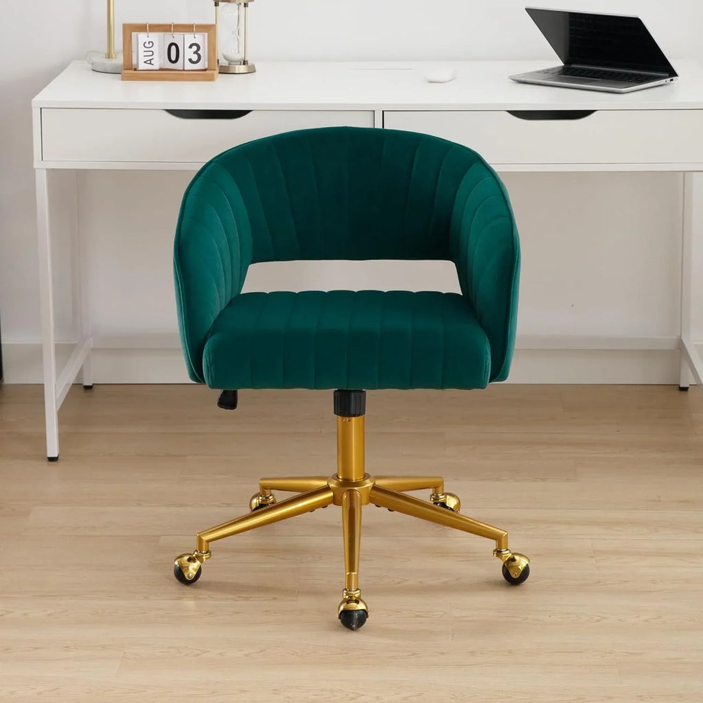2026 NewWestice Home Office Desk Chairs, Velvet Task Chair, Height Adjustable Swivel Vanity Chair with Golden Base for Vanity Study, Living Room Computer Room, Beige
