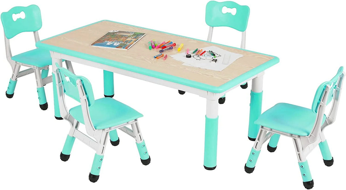 2026 NewLAZY BUDDY Kids Table and 4 Chairs Set, Height Adjustable Toddler Desk with Graffiti Desktop, Kids Activity Table Set for Daycare, Home