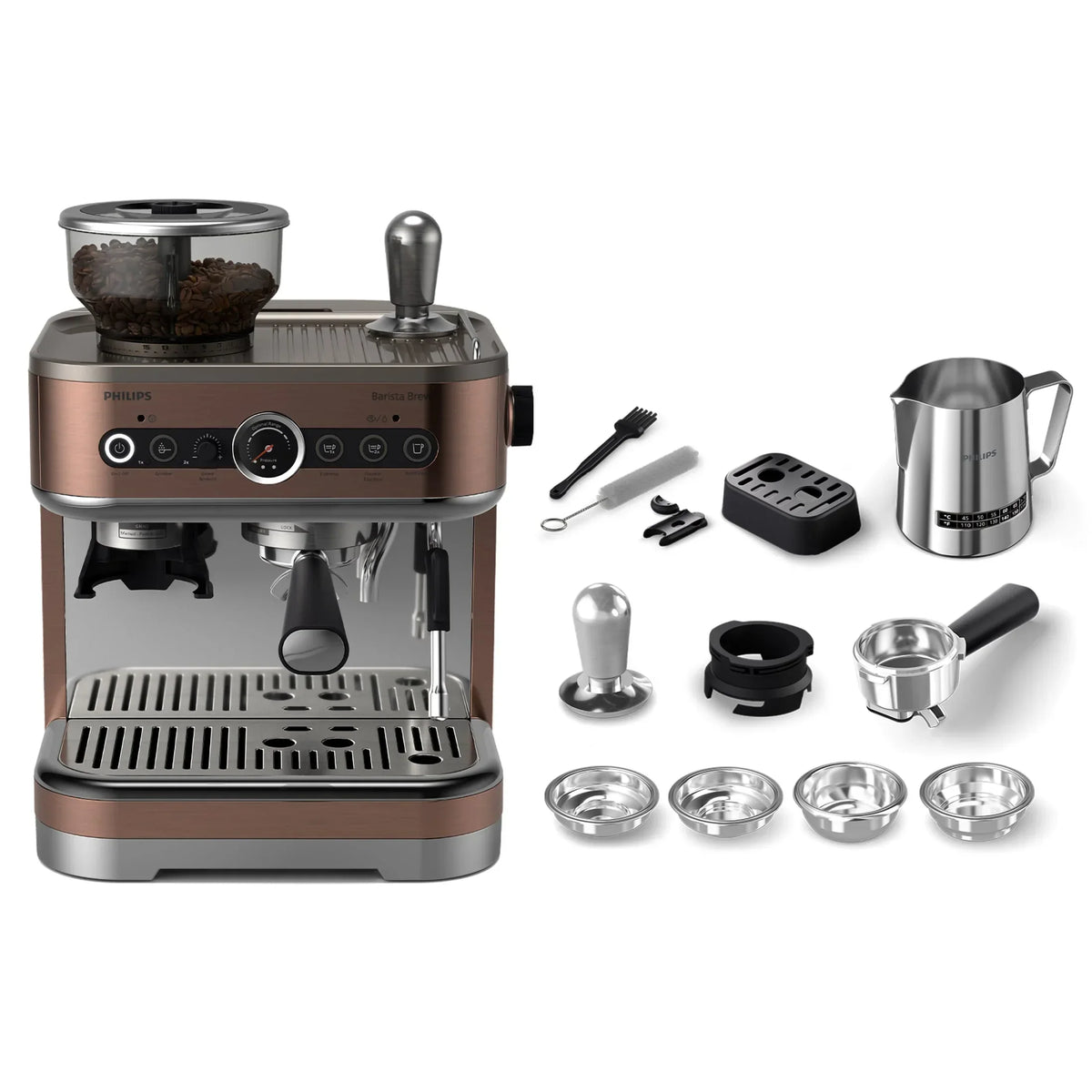 2026 NewPhilips Barista Brew Semi-Automatic Espresso Machine with Milk Frother, Silver Metal