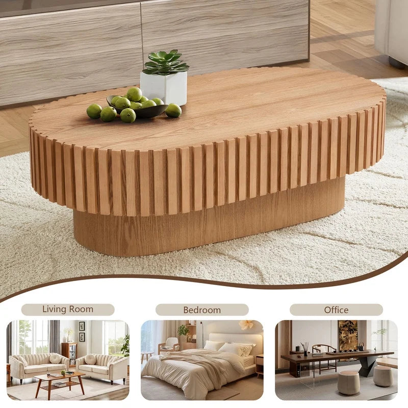 2026 NewFFH 43.7 inch Oval Coffee Table for Living Room,Handcraft Rustic Corner Coffee Table Nature Wood Relief Sturdy Pedestal for Apartmen,Side Table Centre Table,Nature Wood