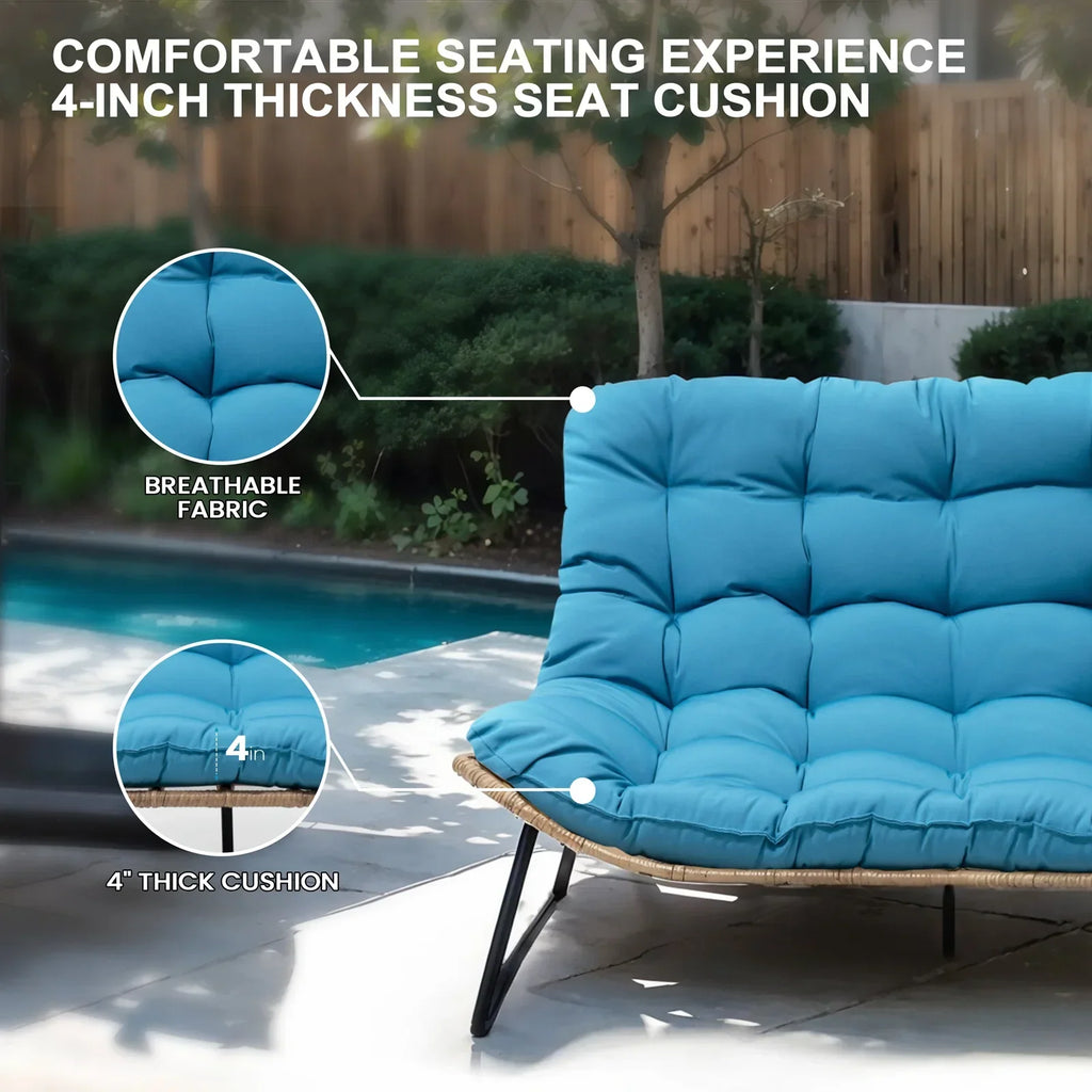 2026 NewCrestlive Products Patio Loveseat, All-Weather Rattan Large Furniture with Soft Cushions, Outdoor Loveseat for Balcony, Poolside, Backyard (Beige)