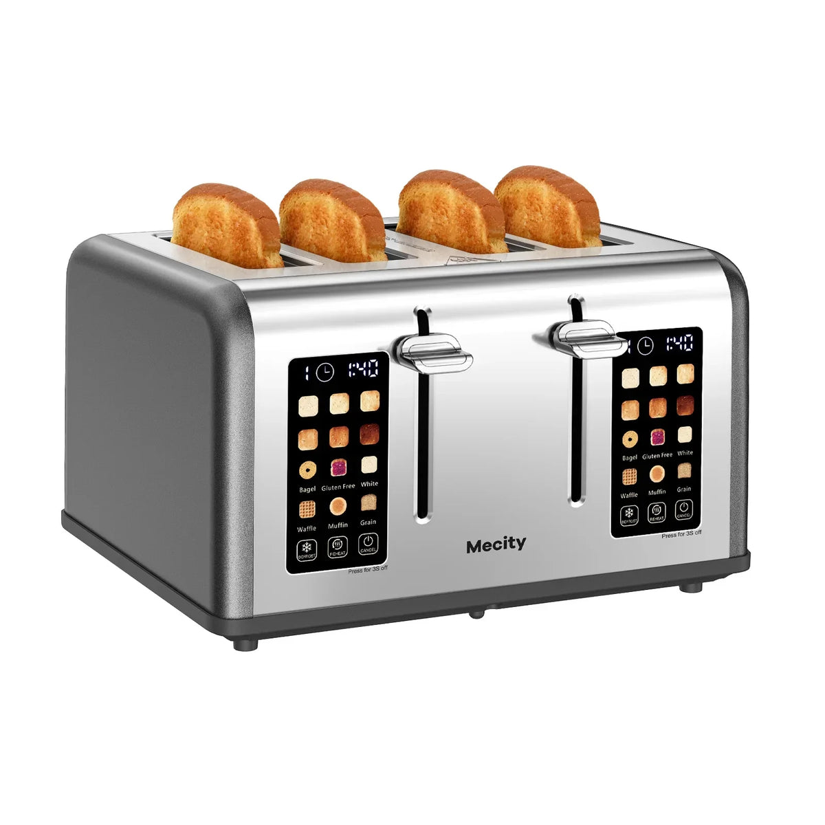 2026 NewMecity 4-Slice Touchscreen Toaster, Stainless Steel, 6 Browning Settings, Reheat, Cancel, Defrost, Removable Tray