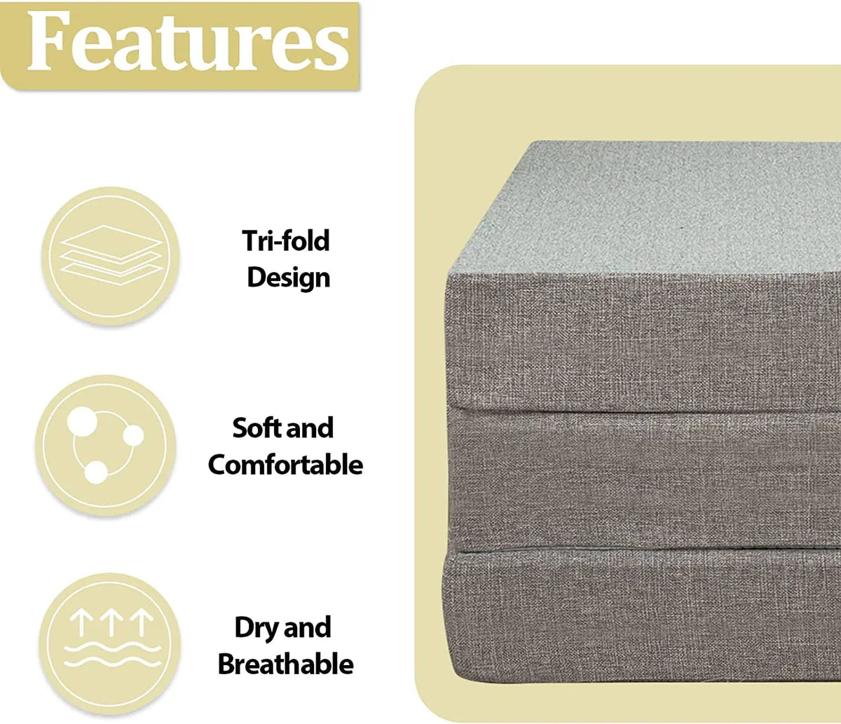 2026 NewMAXYOYO Foldable Mattress, 6 Inch Foam Trifold Mattress Camping Mattress, Portable Floor Mattress Folding Bed with Washable Cover Cot Folding Mattress for Travel, Van, Guest, Grey, 32x75 Inch