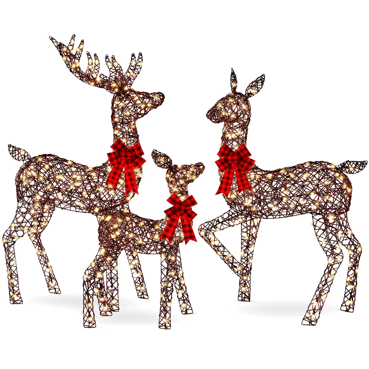 2026 NewBest Choice Products 6.5ft 3-Piece Lighted Christmas Deer Set Outdoor Yard Decoration w/ 385 LED Lights, Stakes - Gold