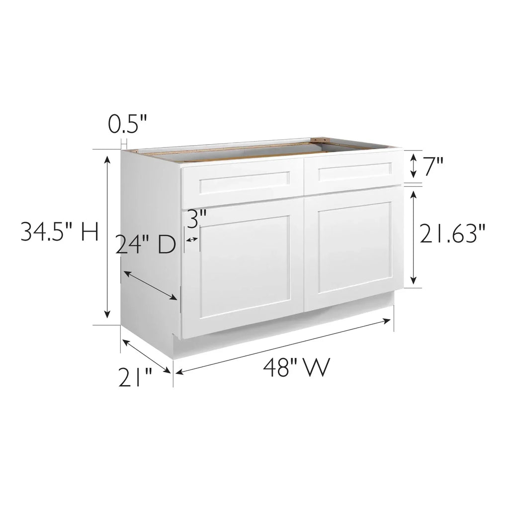 2026 NewDesign House Brookings Ready to Assemble Wood Shaker 2-Door and 2-Drawer Kitchen Base Cabinet (48 x 34.5 x 24), Sherwin Williams White