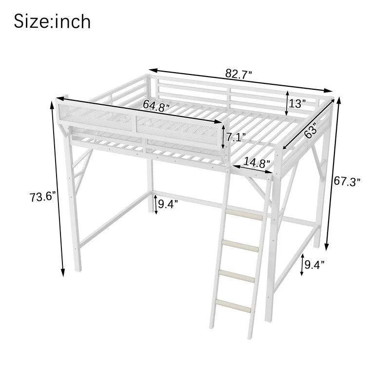 2026 NewDuxelifin Queen Size Metal Loft Bed Frame, Heavy Duty Steel High Loft Bed with Storage Shelves & Ladder, Space-Saving Loft Bed for Apartments, Adults, Teens & Juniors (Black)