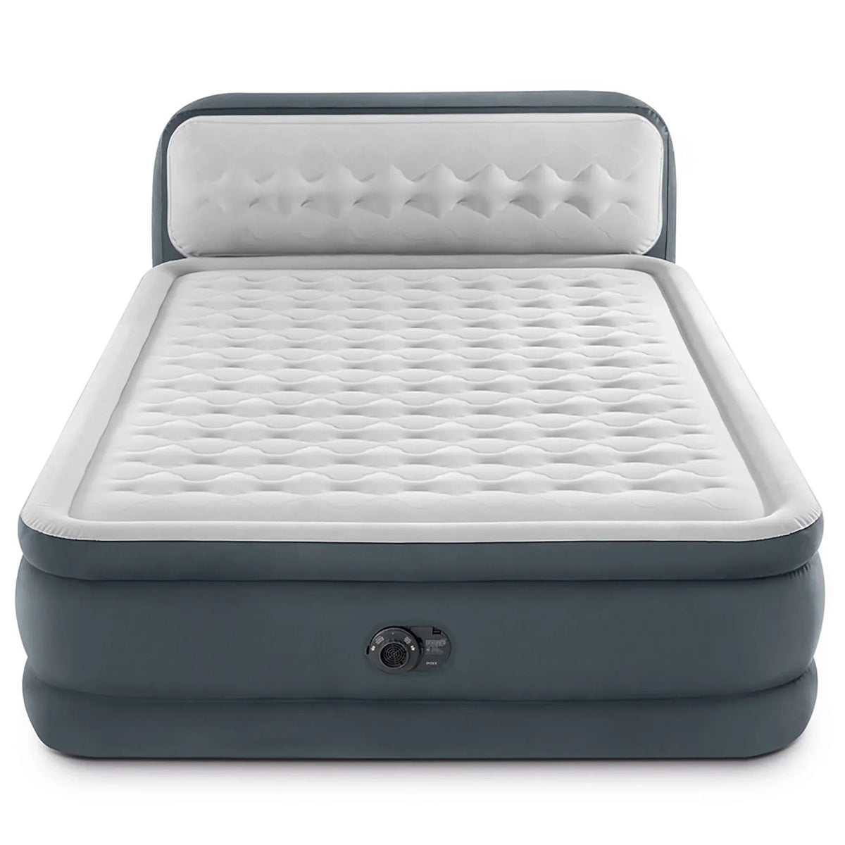 2026 NewIntex: Dura-Beam Deluxe: Ultra Plush Headboard Airbed - Queen - Gray, 18" Inflatable Mattress, Built-In Pump, Fiber-Tech, Carry Bag, 600lb Cap 64447ED