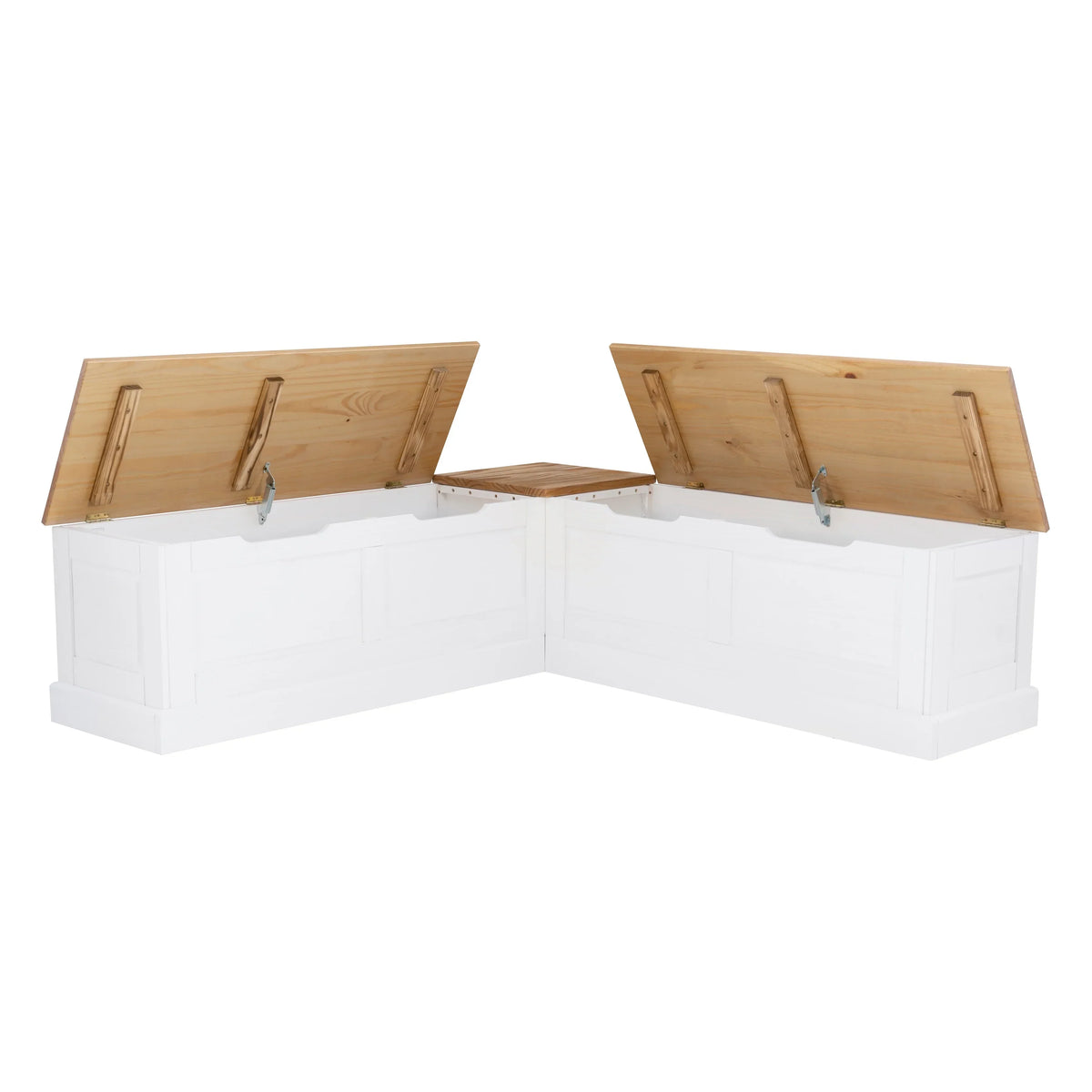 2026 NewLinon Nook Bench Collection L-Shaped Wood Farmhouse Breakfast Bench with Hidden Storage, White
