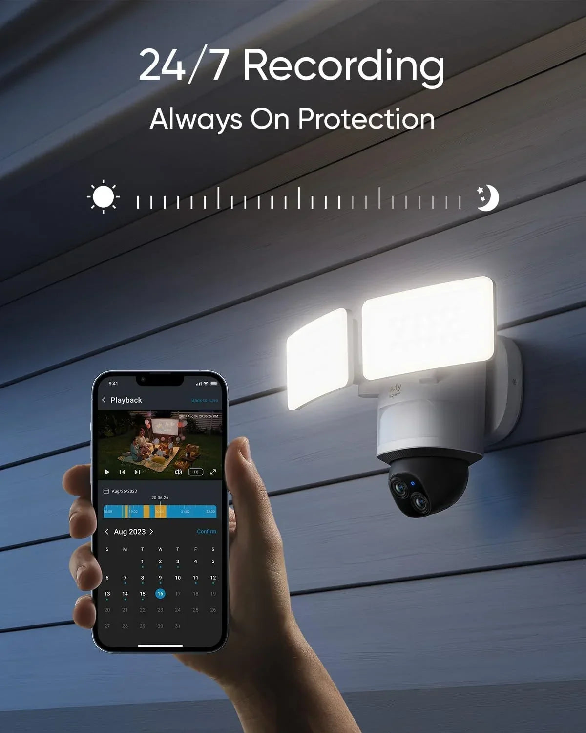 2026 Neweufy Security Floodlight Camera E340, Wired Camera, 3K+2K Dual Camera, 360" Pan and Tilt, No Monthly Fee