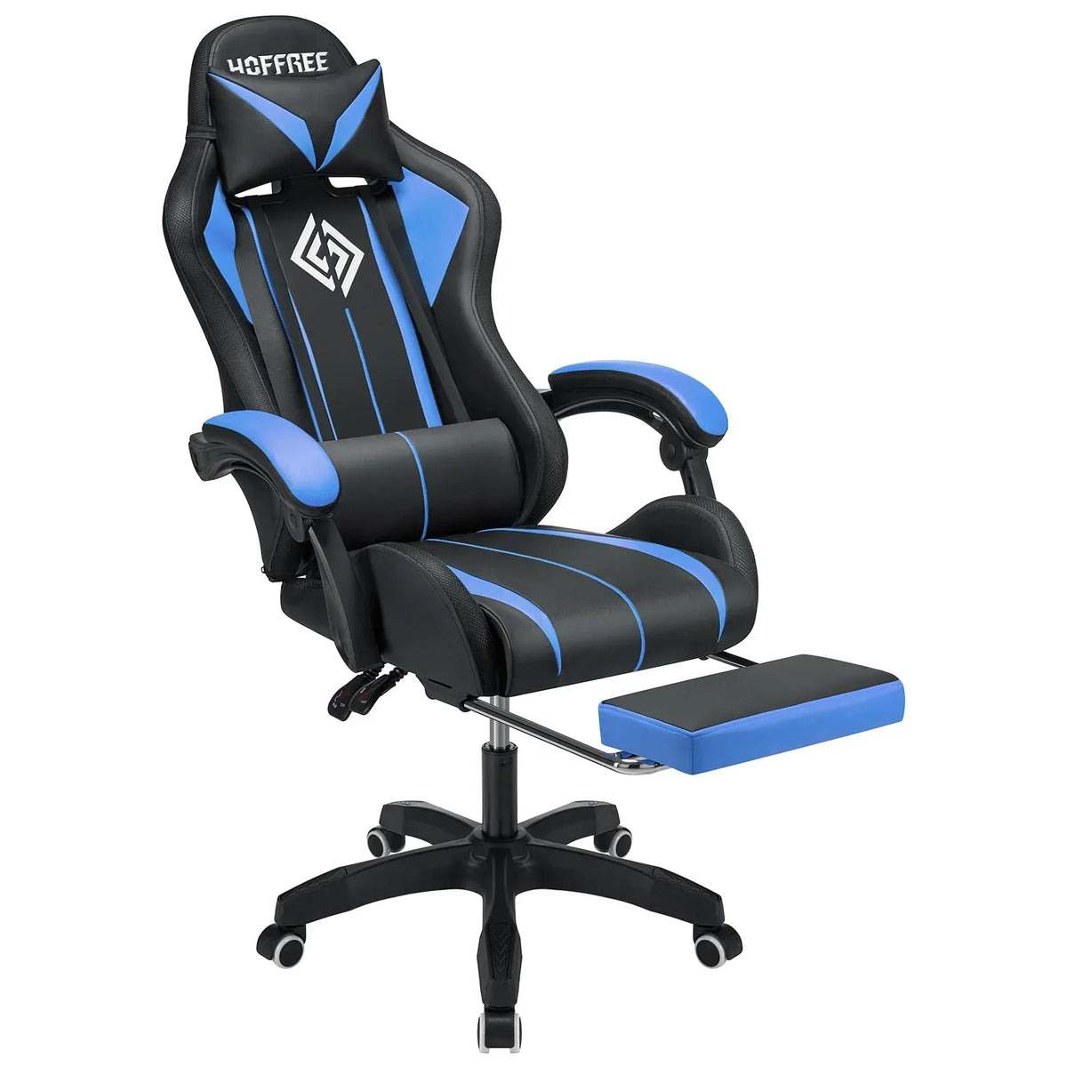 2026 NewRGB Gaming Chair with Speakers Massage Computer Gaming Chair with LED Lights and Footrest High Back Video Game Chair for Adults Blue and Black