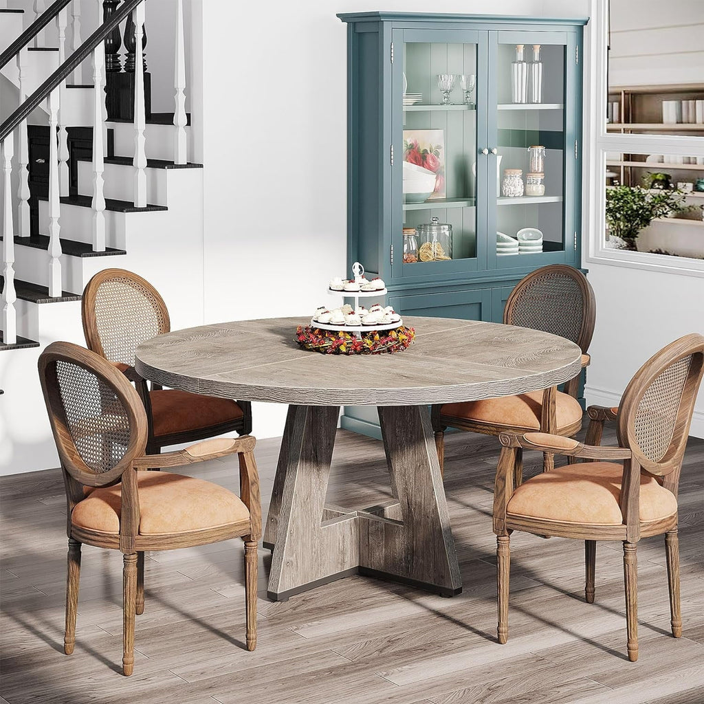 2026 NewTribesigns Round Dining Table for 4, Grey Kitchen Table 47 Inch Farmhouse Wood Kitchen Dinning Table for Kitchen Living Room