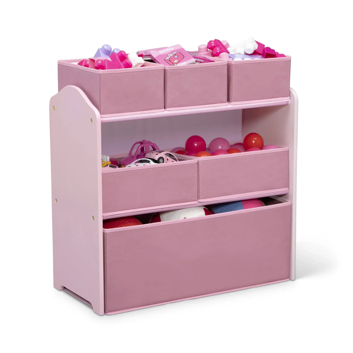 2026 NewDelta Children 4-Piece Toddler Playroom Set �C Includes Play Table, 2 Chairs and 6 Bin Toy Organizer with Reusable Vinyl Cling Stickers, Light Pink/Dark Pink