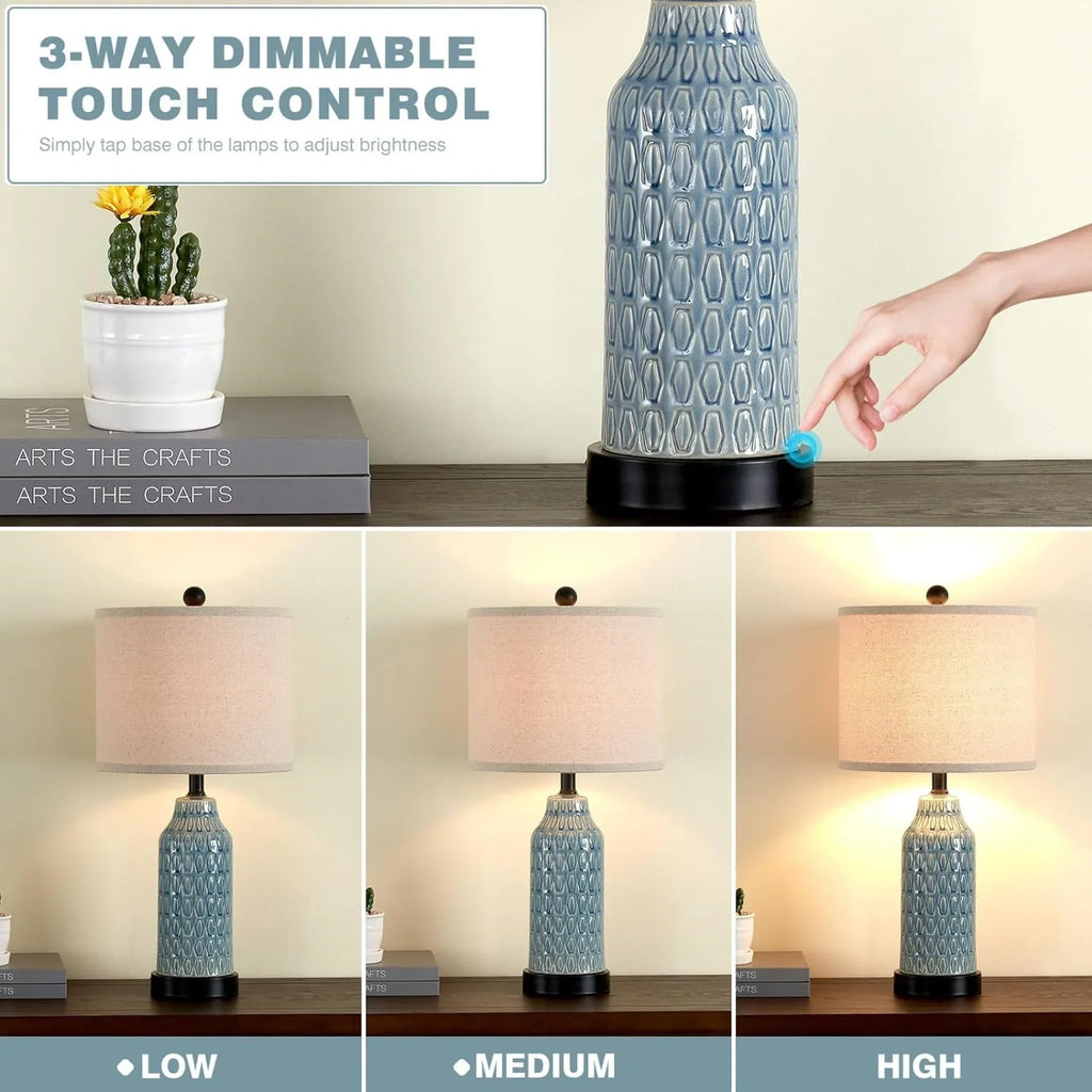 2026 NewCinkeda Table Lamp Set of 2 for Living Room Bedroom with USB Ports AC Outlet 3 Way Dimmable Touch Nightlight Farmhouse White Floral Nightstand Bedside Lamps