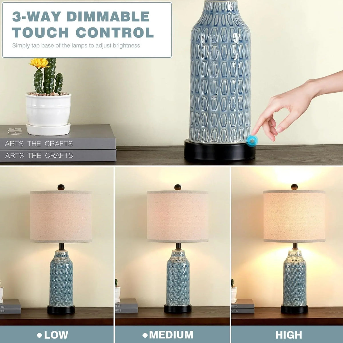 2026 NewCinkeda Table Lamp Set of 2 for Living Room Bedroom with USB Ports AC Outlet 3 Way Dimmable Touch Nightlight Farmhouse White Floral Nightstand Bedside Lamps