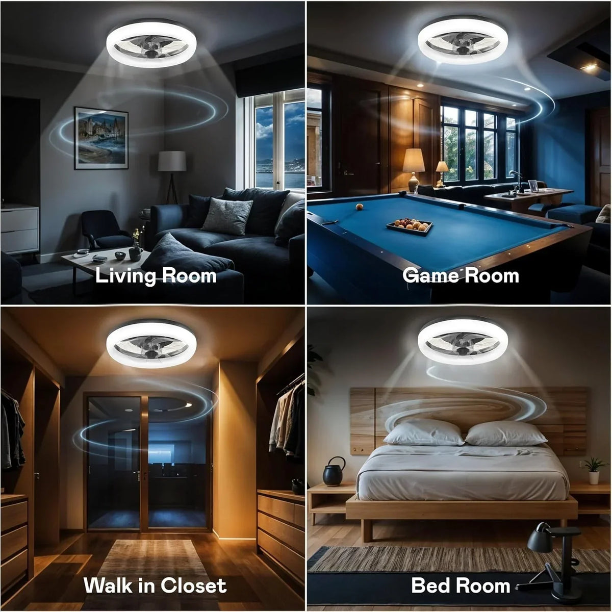 2026 NewCannonX 14" Low Profile Ceiling Fans with Lights and Remote, Modern Fandelier Ceiling Fan with Light, 6 Speeds, 3 Lighting Modes 3500K-5500K, Flush Mount for Bedroom, LED 2200 Lumens