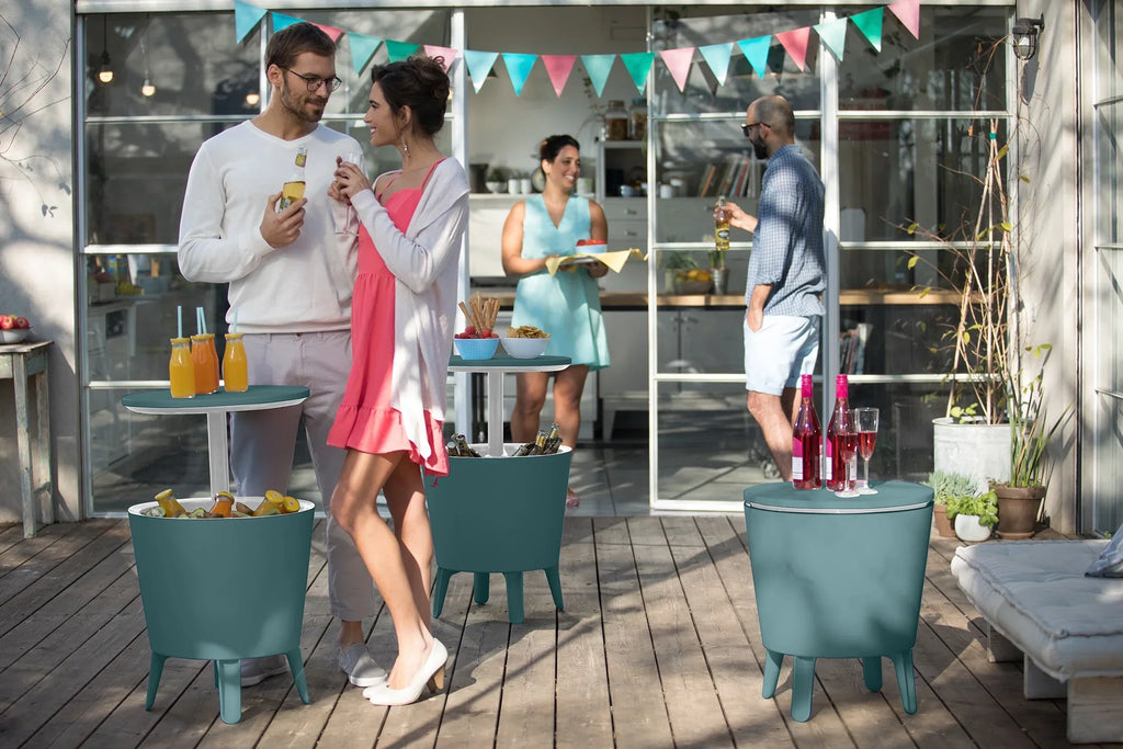 2026 NewKeter Pacific 7.5 Gallon Cool Bar 2 in 1 Weather Resistant Side Table and Bar Durable Resin Outdoor Patio Beverage Cooler Table, Rattan Look Brown