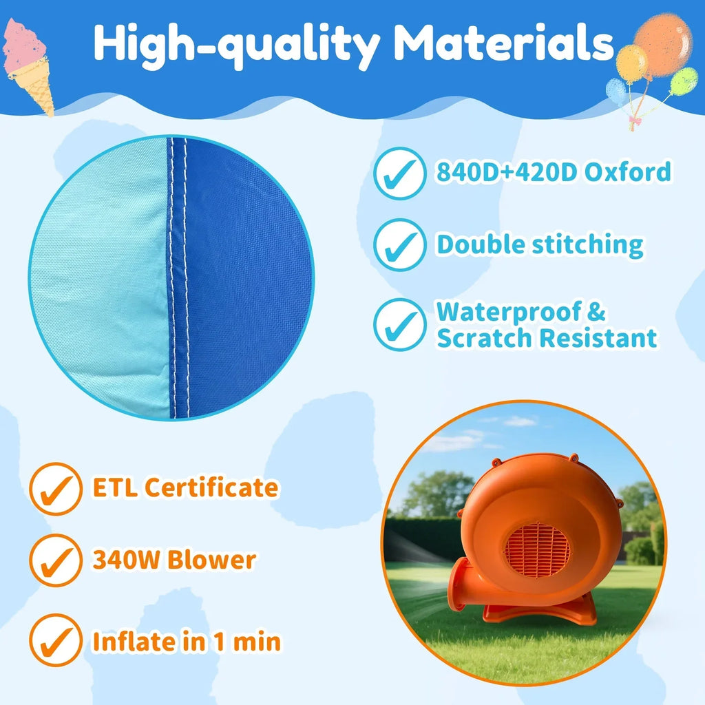 2026 NewMukidy 114''x 114'' x 92.5'' Inflatable Bounce Houses for Kids 3-10 with Blower Double Slide and Ball Pit/Indoor Bouncy House, PVC, Child, Teen, Toddler"Blue