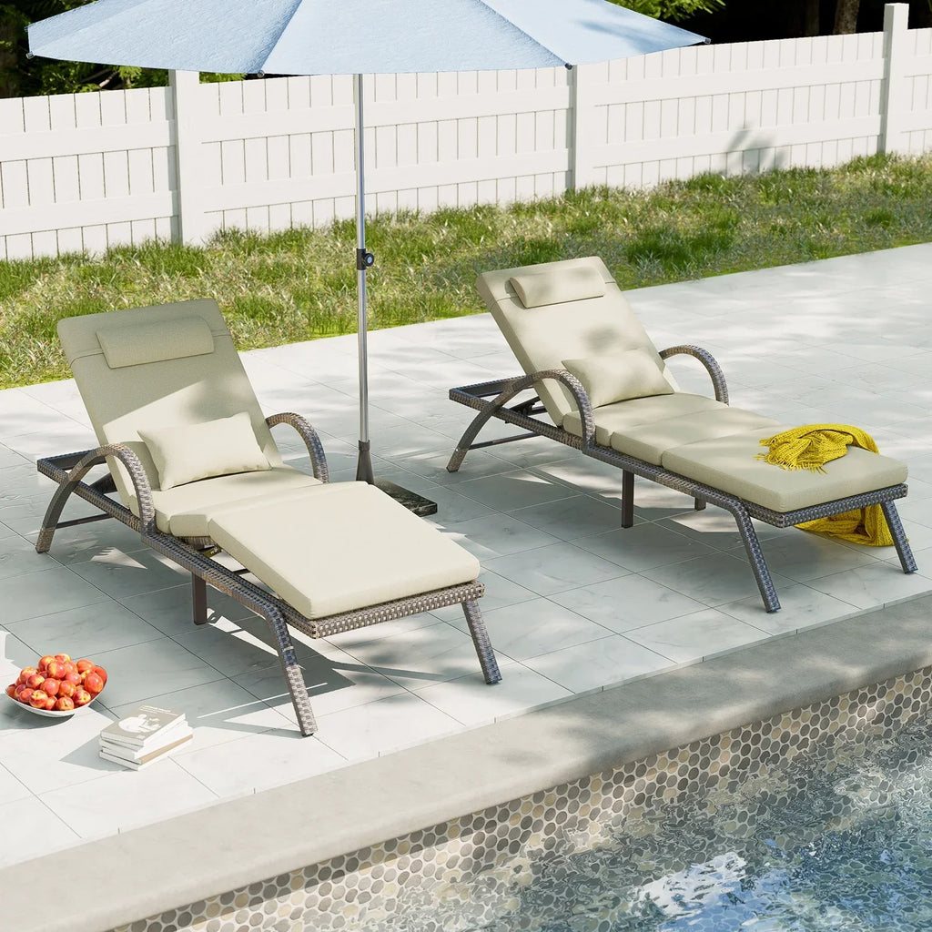 2026 NewMEISSALIVVE 4-Piece Outdoor Lounge Chairs, Pool Chairs with Adjustable 5 Position Backrest, PE Rattan Chaise for Backyard Porch Deck (Gray)