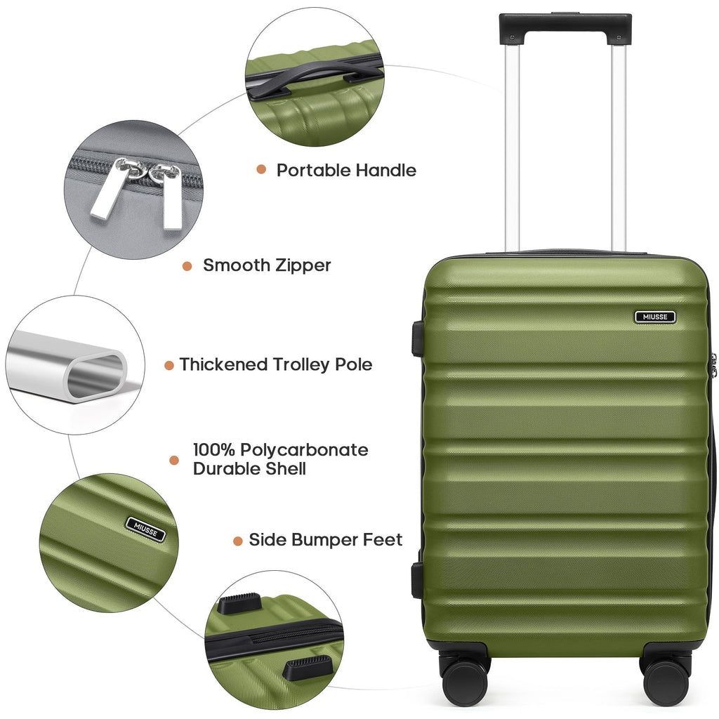 2026 NewMIUSSE Luggage Sets 3 Piece, 20 Inch Carry On Luggage with Wheels, 100% PC Hardshell Suitcase with TSA Lock, Carry On Suitcases Airline Approved With Travel Backpack for Men Women