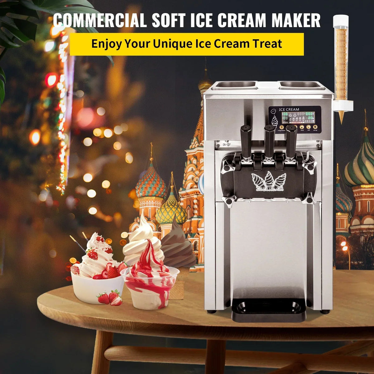 2026 NewSIHAO 1200W Commercial Ice Cream Machine Countertop 18L/H Soft Serve Ice Cream Maker with LED Display