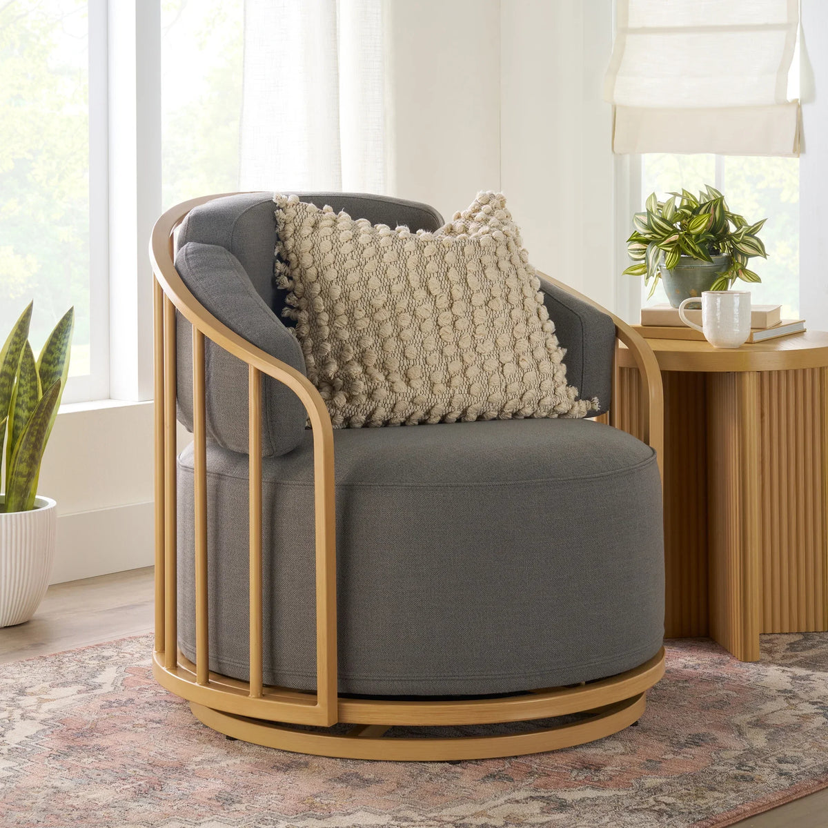 2026 NewBetter Homes & Gardens Lillian Swivel Birdcage Accent Chair, Cream Linen