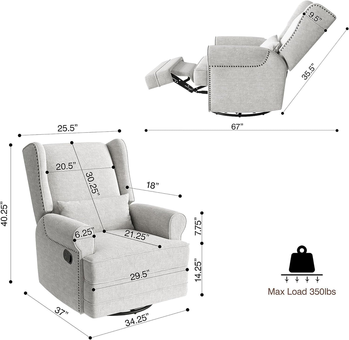 2026 NewRoyalcraft Swivel Nursery Glider Recliner, Comfy Upholstered Glider Chair with Lumbar Pillow and Footrest, Beige